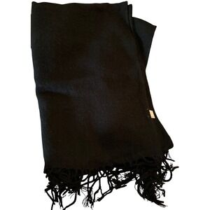 Black pashmina knit Scarf 180x60cm Fringe Trim Warm Winter Accessory